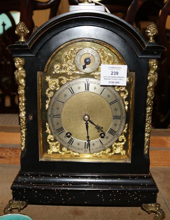 A late Victorian ebonised bracket clock, 15in.